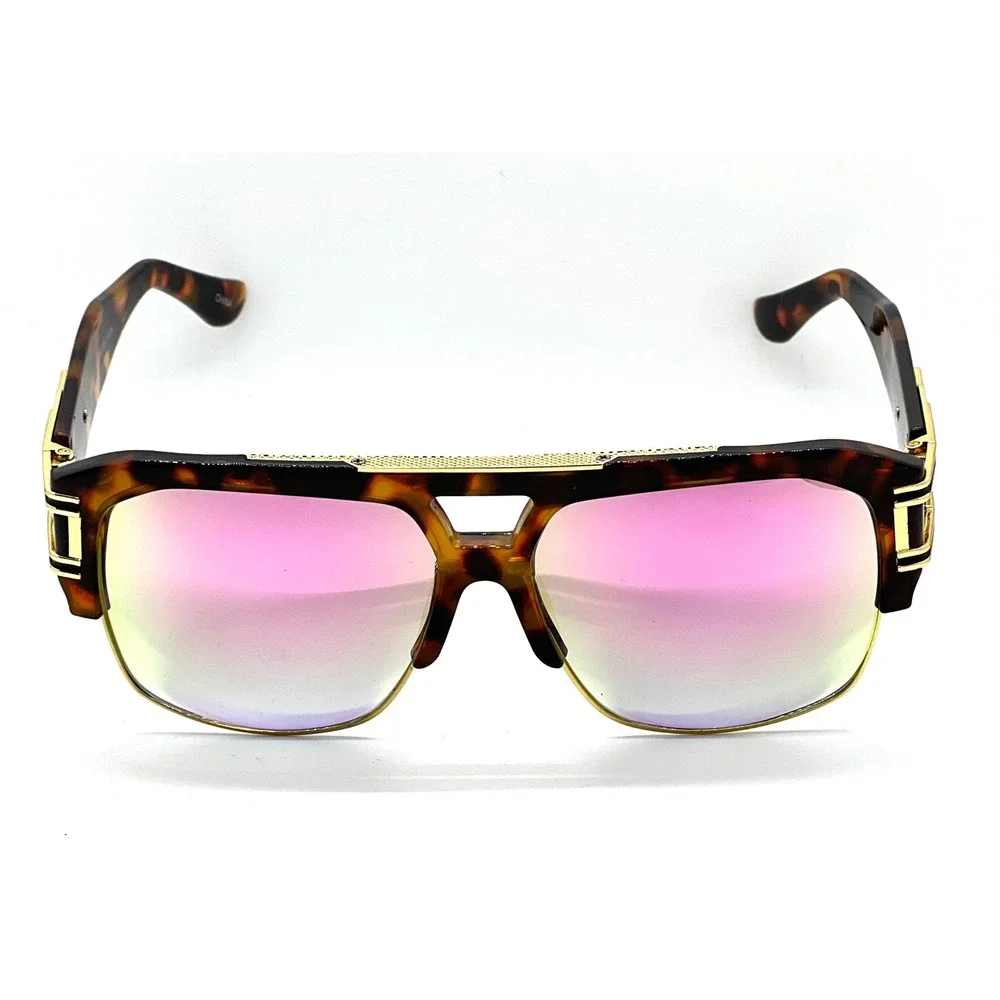 Men Retro Flat-Top Sunglasses With Rose Lenses. Ideal For Summer Festivals Retro